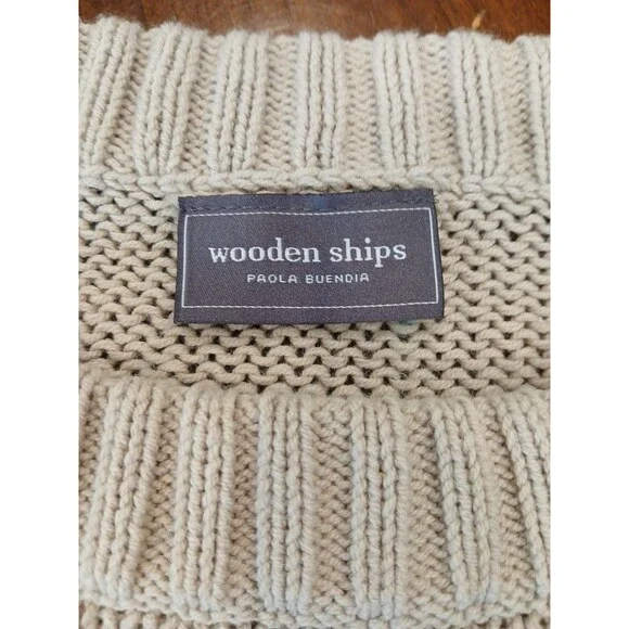 Wooden Ships Shaker Knit Sweater Womens Size XS/S Beige Crewneck Cozy Cotton Bld - Picture 7 of 11